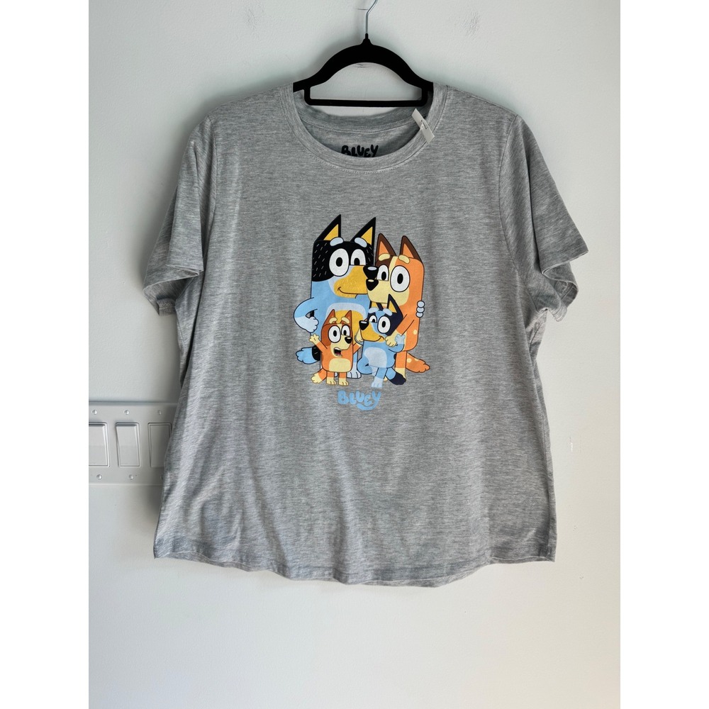 Bluey Family Graphic Tee Heather Gray Womens XL Short Sleeve Shirt Kohls New